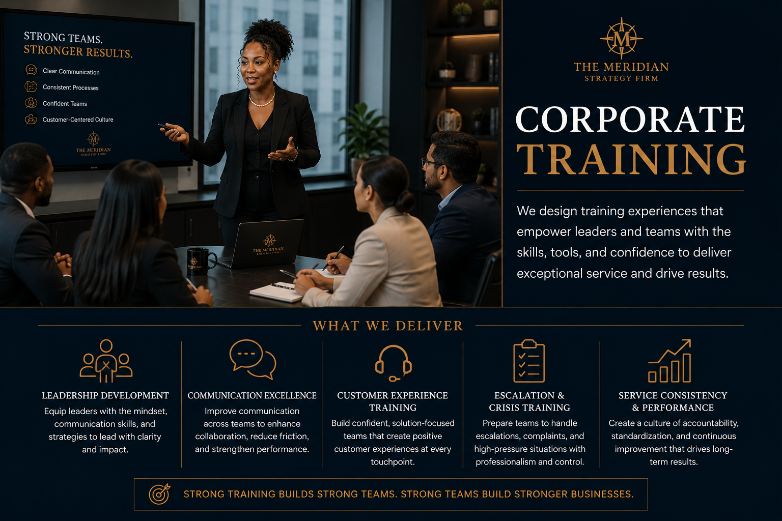 Corporate Training & Workshops Half-day workshops starting at $2,500 Full-day workshops starting at $5,000 Custom training packages starting at $10,000